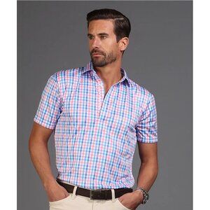 Collars and Co Polo Small NWT Semi-Spread Nantucket Blue Pink Gingham Mens Golf